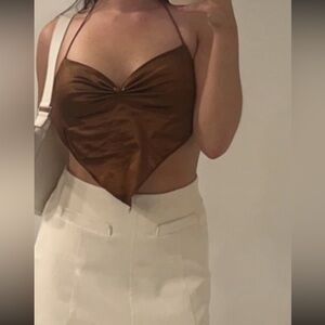 Cider Copper Satin Bandana Tie-Back Top